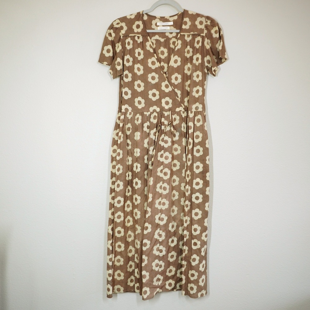 Christy Dawn Farm-to-Closet Brown Floral Regenerative Cotton Midi Dress Small